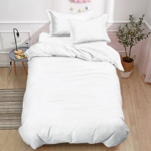 Lenjerie pat 140x200cm,  Damasc Finetat, 4 piese, cu ELASTIC, Alb