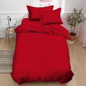 Lenjerie pat 140x200cm,  Damasc Finetat, 4 piese, cu ELASTIC, Rosu