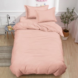 Lenjerie pat 140x200cm,  Damasc Finetat, 4 piese, cu ELASTIC, Roz deschis