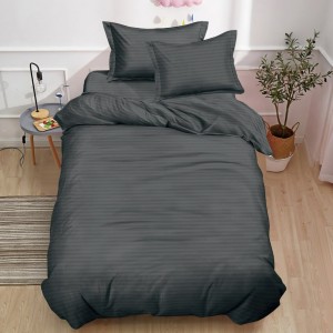 Lenjerie pat 140x200cm,  Damasc Finetat, 4 piese, cu ELASTIC, Gri