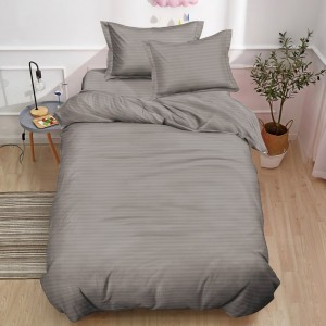 Lenjerie pat 140x200cm,  Damasc Finetat, 4 piese, cu ELASTIC, Gri