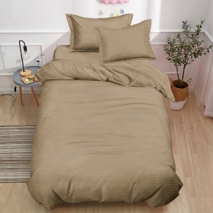 Lenjerie pat 140x200cm,  Damasc Finetat, 4 piese, cu ELASTIC, Bej