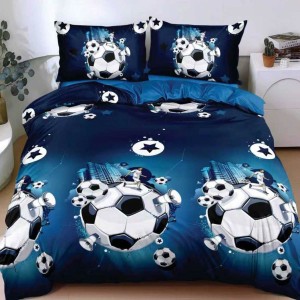 Lenjerie pat dublu cu Elastic, bumbac satinat, Albastru, mingii de fotbal