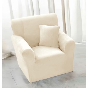 Husa elastica universala, pentru fotoliu cu brate, Catifea Crem