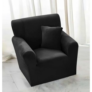 Husa elastica universala, pentru fotoliu cu brate, Catifea Negru