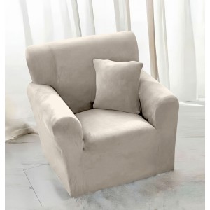 Husa elastica universala, pentru fotoliu cu brate, Catifea Bej