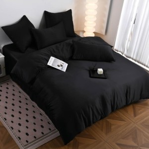 Lenjerie de pat dublu Luxury, tip Matase, 6 piese, negru