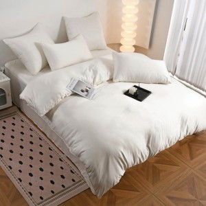 Lenjerie de pat dublu Luxury, tip Matase, 6 piese, alb unt