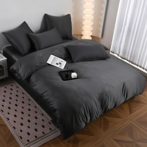 Lenjerie de pat dublu Luxury, tip Matase, 6 piese, gri inchis