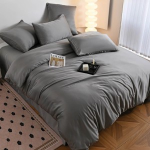 Lenjerie de pat dublu Luxury, tip Matase, 6 piese, gri