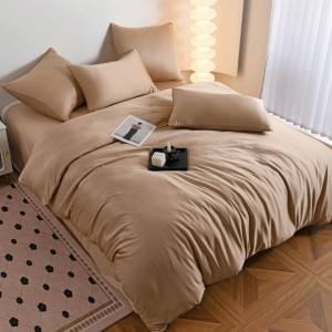 Lenjerie de pat dublu Luxury, tip Matase, 6 piese, bej