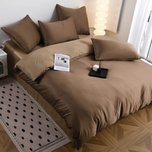 Lenjerie de pat dublu Luxury, tip Matase, 6 piese, maro