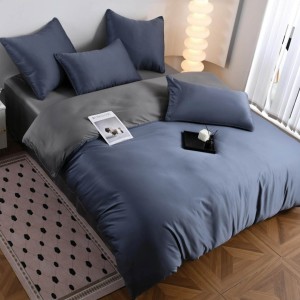 Lenjerie de pat dublu Luxury, tip Matase, 6 piese, albastru