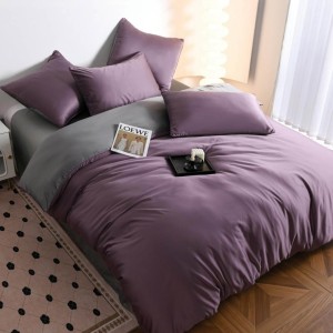 Lenjerie de pat dublu Luxury, tip Matase, 6 piese, mov