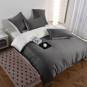 Lenjerie de pat dublu Luxury, tip Matase, 6 piese, gri