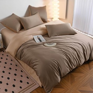 Lenjerie de pat dublu Luxury, tip Matase, 6 piese, maro