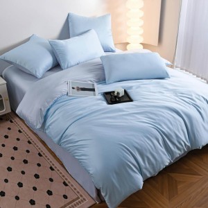 Lenjerie de pat dublu Luxury, tip Matase, 6 piese, bleu