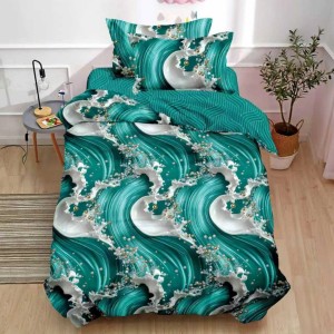 Lenjerie pat 1 PERSOANA, FINET, 4 piese, Verde Turcuaz, abstract