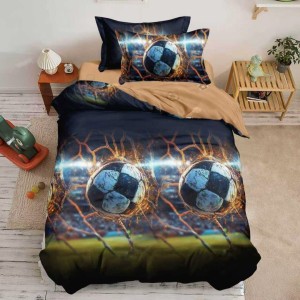 Lenjerie pat 1 PERSOANA, FINET, 4 piese, Albastru, mingii de fotbal