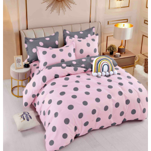 Lenjerie pat dublu, FINET, 6 piese, Jojo Home, Roz, Gri, Buline Lenjerie pat dublu, FINET, 6 piese, Jojo Home, Roz, Gri, Buline