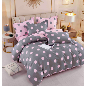 Lenjerie pat dublu,  FINET, 6 piese, Jojo Home, Gri, Roz, Buline