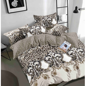 Lenjerie pat dublu,  FINET, 6 piese, Jojo Home, Bej, Negru, Animal Print, Oriental