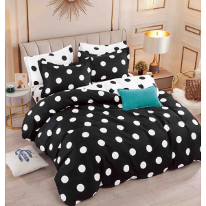 Lenjerie pat dublu,  FINET, 6 piese, Jojo Home, Negru, Alb, Buline