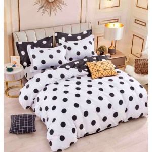 Lenjerie pat dublu, FINET, 6 piese, Jojo Home, Alb, Negru, Buline Lenjerie pat dublu, FINET, 6 piese, Jojo Home, Alb, Negru, Buline