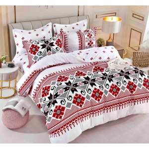 Lenjerie pat 1 PERSOANA,  FINET, 4 piese, Jojo Home, Alb, Rosu, Negru, Model Traditional