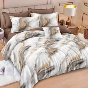 Lenjerie pat dublu cu ELASTIC, Finet, 6 piese, Bej, abstract elegant