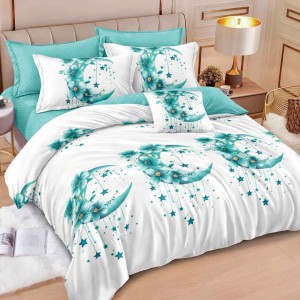 Lenjerie pat dublu cu ELASTIC, Finet, 6 piese, Alb, Bleu, luna si stele Lenjerie pat dublu cu ELASTIC, Finet, 6 piese, Alb, Bleu, luna si stele