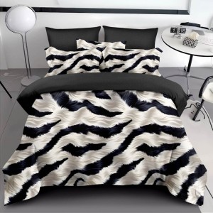 Lenjerie pat dublu cu ELASTIC, Finet, 6 piese, Gri, Negru, animal print