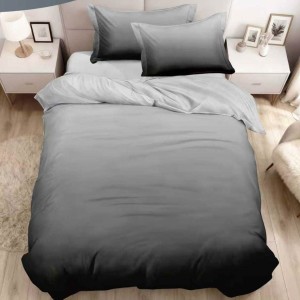 Lenjerie pat 140x200cm,  FINET, 4 piese, cu ELASTIC, Gri, degrade