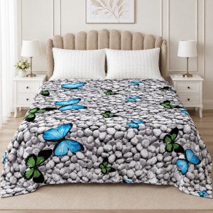 Patura pufoasa cocolino 200x230cm, 240g/mp, Gri, Fluturi Colorați pe Pietre