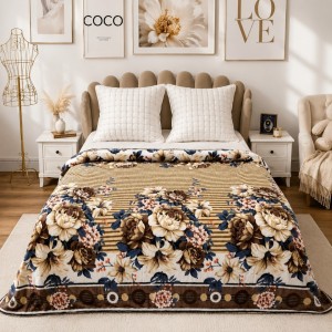 Patura pufoasa cocolino 200x230cm, 240g/mp, Bej, Maro, Flori Patura pufoasa cocolino 200x230cm, 240g/mp, Bej, Maro, Flori