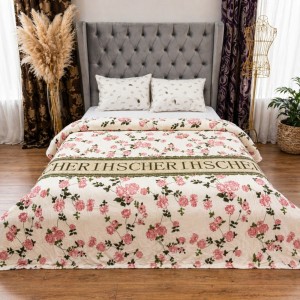 Patura pufoasa cocolino 200x230cm, 240g/mp, Alb, flori roz Patura pufoasa cocolino 200x230cm, 240g/mp, Alb, flori roz