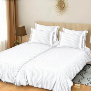 Lenjerie de Pat, 7 Piese, Damasc Finetat, cu 2 Pilote, Alb