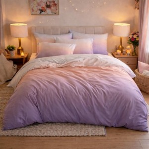 Lenjerie pat dublu, Finet, 6 piese, Lila, degrade