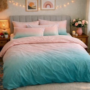 Lenjerie pat dublu, Finet, 6 piese, Verde, degrade