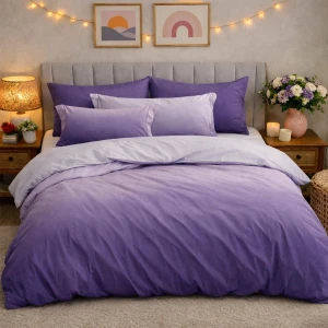 Lenjerie pat dublu, Finet, 6 piese, Mov, degrade