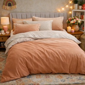 Lenjerie pat dublu, Finet, 6 piese, Maroniu, degrade
