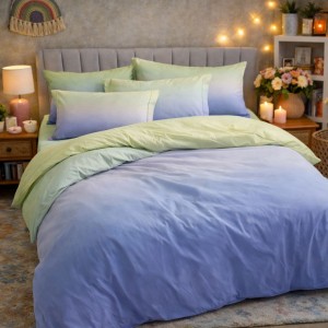 Lenjerie pat dublu, Finet, 6 piese, Bleu, degrade