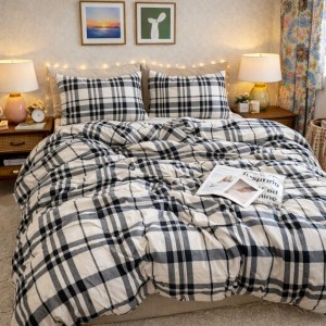 Lenjerie pat dublu, Finet, 6 piese, Gri, carouri