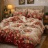 Lenjerie pat dublu, Finet, 6 piese, Bej-Rosu, flori [4]