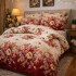 Lenjerie pat dublu, Finet, 6 piese, Bej-Rosu, flori [3]
