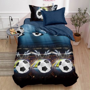 Lenjerie pat 140x200cm, 4 piese, cu ELASTIC,  Albastru, fotbal