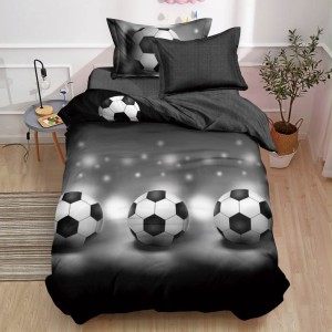 Lenjerie pat 140x200cm, 4 piese, cu ELASTIC,  Gri, fotbal