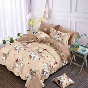 Lenjerie pat dublu, Finet, 6 piese, Bej, flori