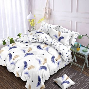 Lenjerie pat dublu, Finet, 6 piese, Alb, pene colorate