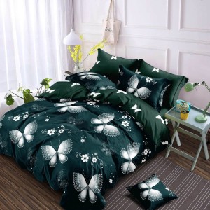 Lenjerie pat dublu, Finet, 6 piese, Verde, fluturi